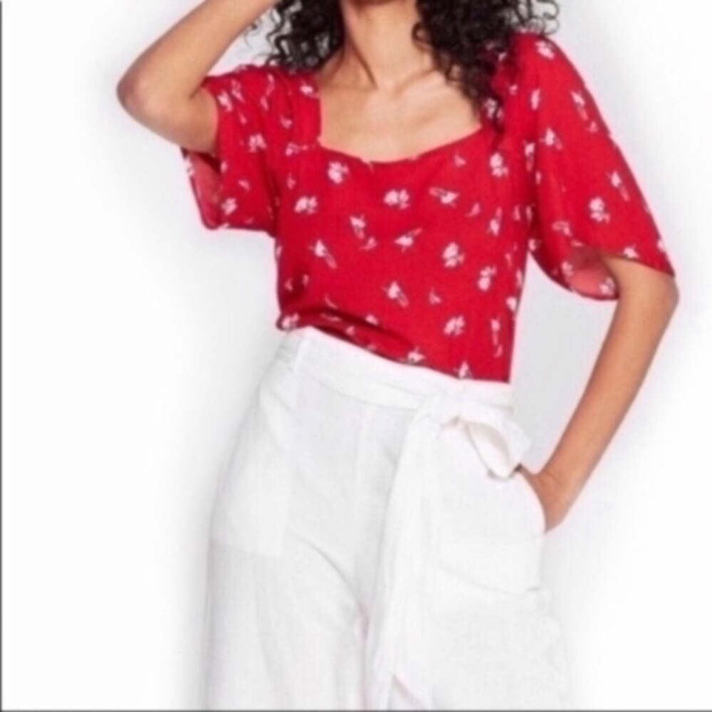 NWT A New Day Red Floral Square Neck Blouse
